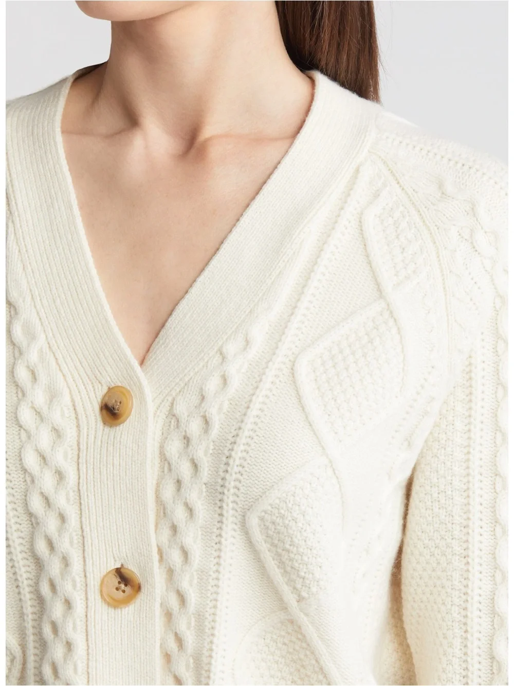 Madewell Cable Knit V-Neck Crop Cottagecore Cardigan Sweater in Cream Size Small